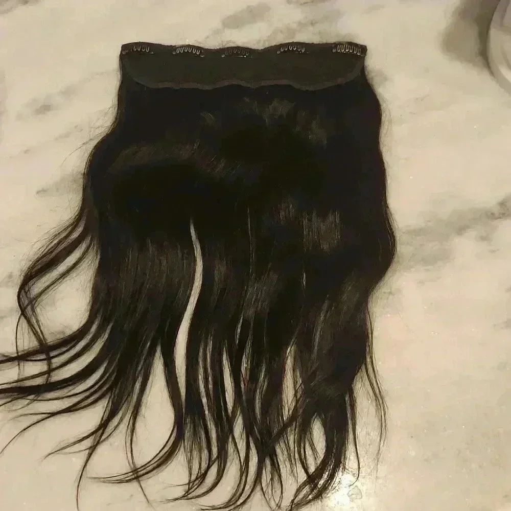 Human Hair Clip On Black Extensions 14